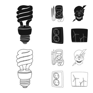 电力和电气标志的孤立对象。网上电力和能源股票符号的收集