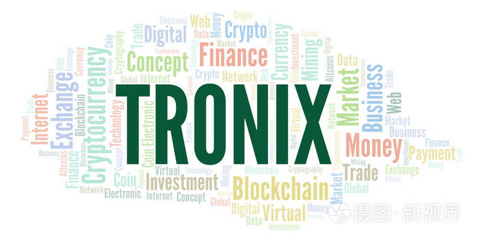 Tronix加密货币字云。 文字云只用文字制作。
