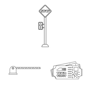 列车和车站符号的孤立对象。网上火车票股票符号集