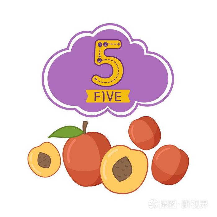 学习号码的卡片. 数字5.卡通搜索.