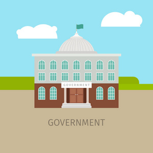 全景建筑政府建筑孤立轮廓插图. 城市生活矢量图商业和文化概念