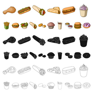 快餐卡通图标集收集为设计。半成品食品矢量符号库存网站插图