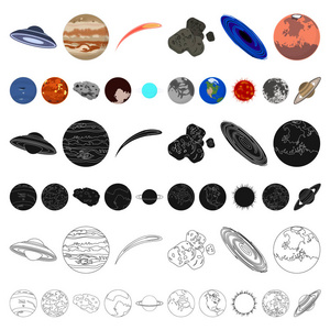 行星的太阳系卡通图标集集为设计。宇宙与天文学矢量符号股票网页插图