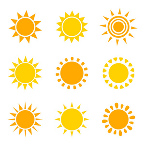白色背景上的橙色和黄色太阳图标。 矢量插图