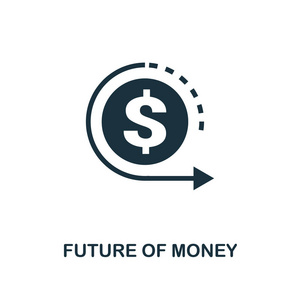 未来的钱 图标。从金融科技图标集合的单色风格设计。ui 和 ux. pixel 完美未来的金钱图标。适用于网页设计应用程序