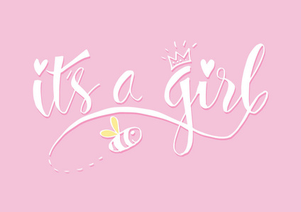 s a girl lettering. Baby shower design card for invitation