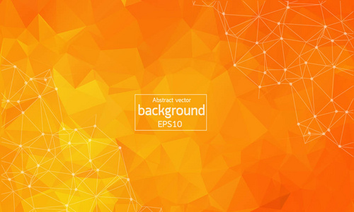抽象橙色几何多边形背景分子与通信. 有点的连接线.