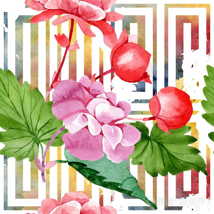 水彩粉红海棠花. 花卉植物花. 无缝背景图案. 织物壁纸印花纹理.