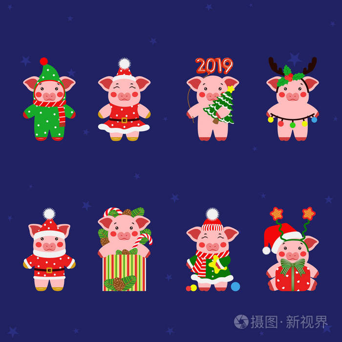 设置小猪猪字插图。 新年快乐