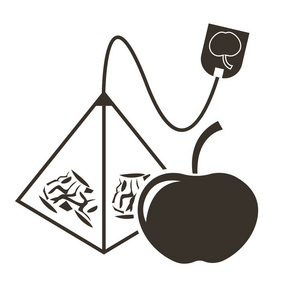图标茶袋金字塔与苹果风味。扁平式徽标