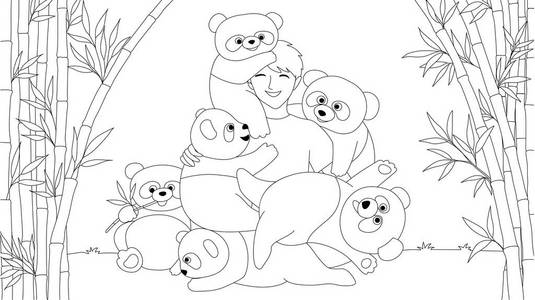 熊猫一家人简笔画图片