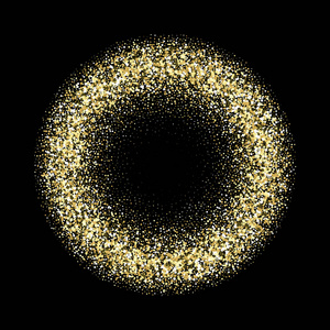 婚礼派对海报黑色和金色背景与圆圈框架. 闪闪发光的装饰金色的灰尘.