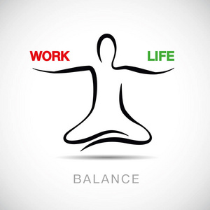 瑜伽中的人在工作和生活线条之间保持平衡照片