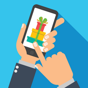 手握智能手机手指触摸标志按钮. 移动账户.