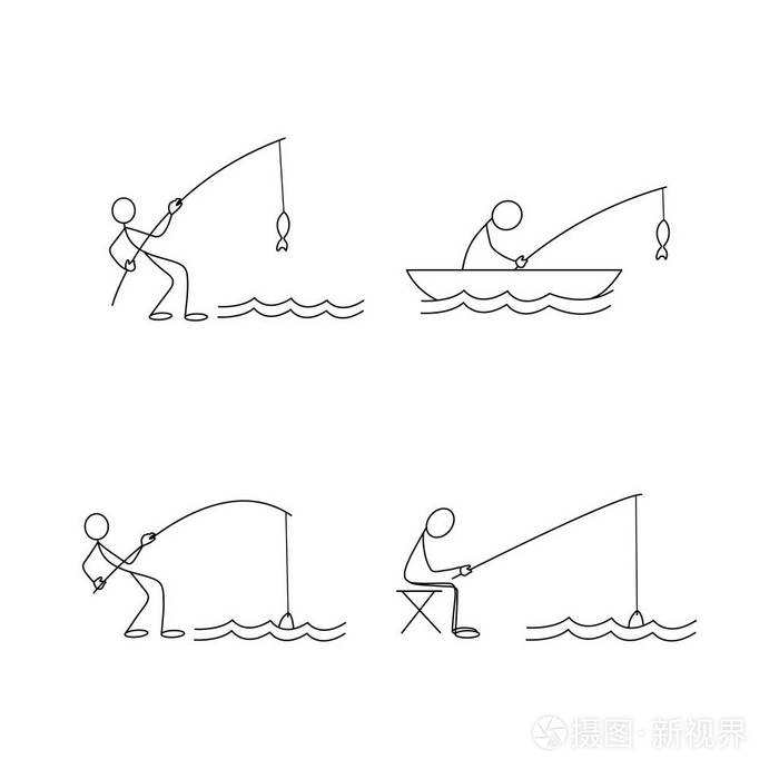 渔夫想钓鱼. 粘贴图形图标矢量插画-正版商用图片13jlis-摄图新视界