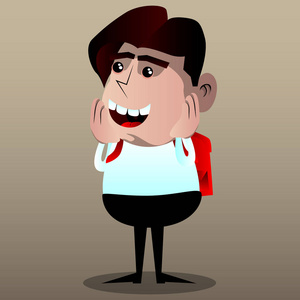 小学生摸他的脸. 矢量卡通人物插图.照片