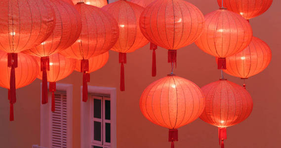 中国传统的灯笼装饰，晚上过年