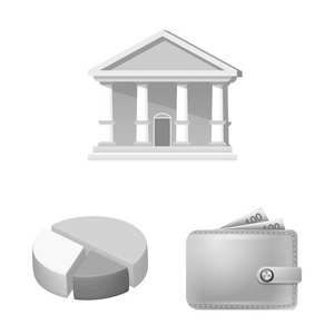 银行和货币图标的矢量设计。股票的银行和账单矢量图标集