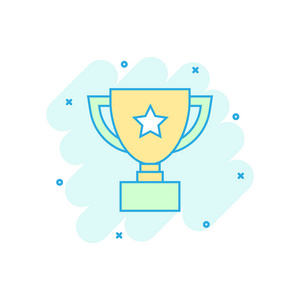 矢量卡通奖杯图标的漫画风格. 胜利者标志插图象形文字.