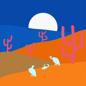 沙漠在蓝色，橙色和棕色背景为您的网页和移动应用程序设计沙漠标志的概念。 矢量图。