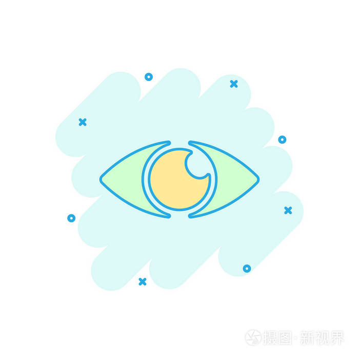 矢量卡通眼图标的漫画风格眼球看符号插图象形文字眼业务飞溅效应概念