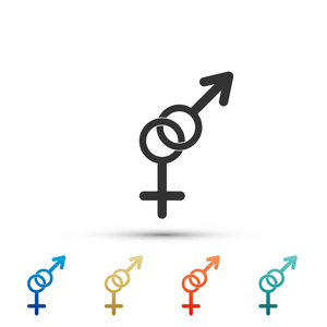 在白色背景查出的性别图标。男人和女人的象征。性符号。在彩色图标中设置元素。平面设计。向量例证