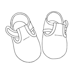 给婴儿的鞋子草图。 白色背景上隔离的一双鞋。 矢量图。
