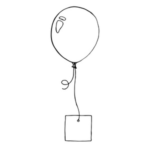 绳子上有卡片的气球的草图。 地方的文字祝贺。 矢量插图