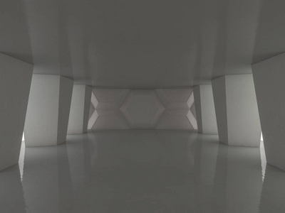 抽象现代建筑背景，空敞空间内部..3D绘制