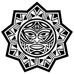 部落边界圆形图案以曼陀罗的形式与雷一样的tiki是上帝的象征-面具.