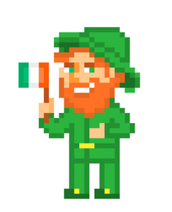  hat with a flag of Ireland, pixel art isolated on white backgro