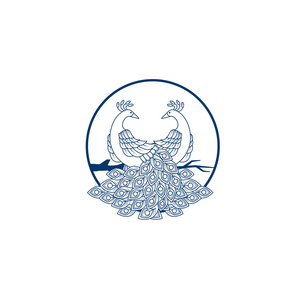 创意孔雀logo设计模板.孔雀标志插图与线条艺术.奢华风格.
