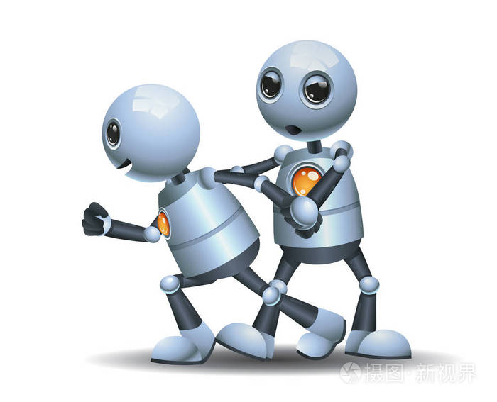 一个小机器人在孤立的白色背景上拖动其他机器人的插图
