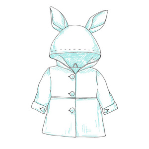 s raincoat with rabbit ears on the hood. Sketch