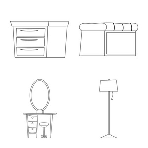 家具和公寓图标的孤立对象。网站家具和家庭股票符号的收集