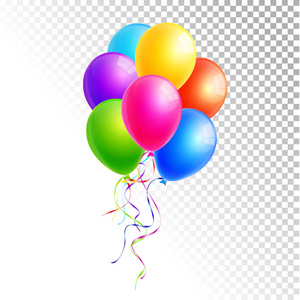 白色和透明背景矢量上分离的彩色气球