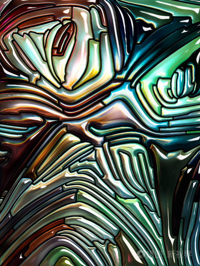 彩色图案系列由铅玻璃设计组成的艺术抽象使人联想到关于自然美和灵性