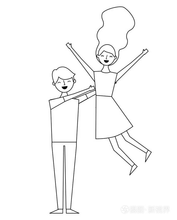 幸福男人与女人关系浪漫矢量插图设计大纲插画-正版商用图片13kckw-摄