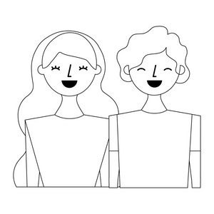 幸福年轻夫妇肖像人物矢量插图设计