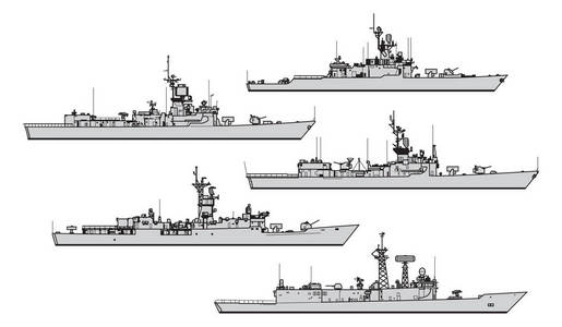 我们的护卫舰. 收集战舰矢量轮廓照片