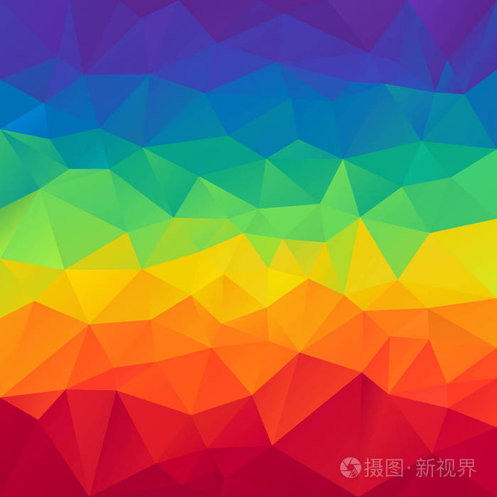 正方形背景三角形低聚图案全彩色光谱水平条纹彩虹红橙黄绿蓝紫色