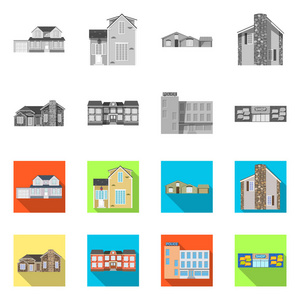 建筑和前面图标的矢量插图。大厦和屋顶股票载体例证的汇集