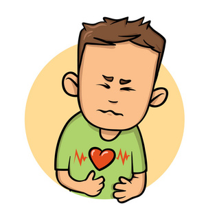 心脏病发作的年轻人.平面设计图标.平面矢量图.在白色背景下隔离照片