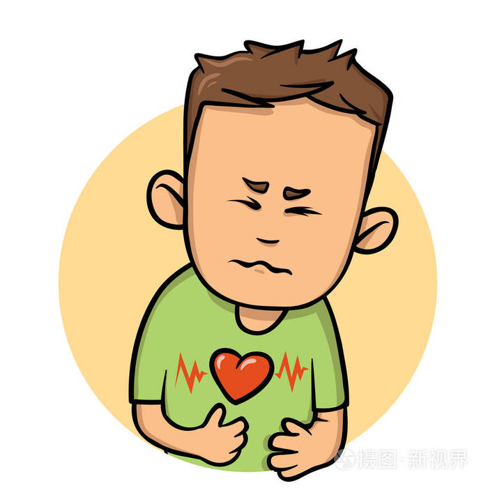 插画 心脏病发作的年轻人.平面设计图标.平面矢量图.