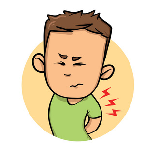 年轻的家伙感到背部疼痛.平面设计图标.平面矢量图.