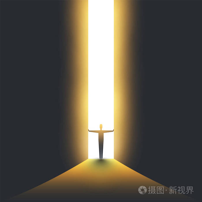 新的可能性希望克服商业问题解决方案寻找矢量概念商人站在黑暗的光的