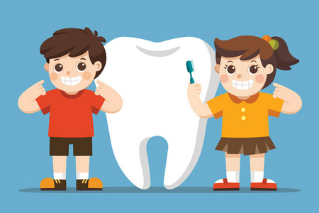 儿童牙科插图.口腔卫生,牙齿清洁大括号齿形图标.儿童牙科插图.