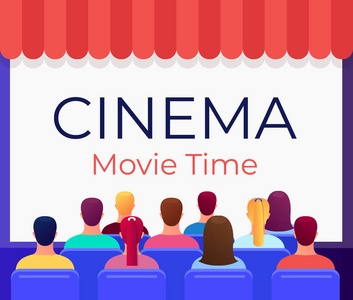 电影横幅海报概念.矢量平面卡通图形设计背面插图照片