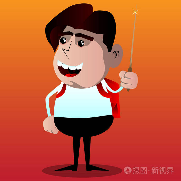 带着魔杖的小学生矢量卡通人物插图