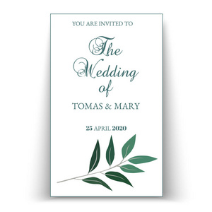 绿色婚礼邀请模板。 可打印的婚礼邀请。 乡村婚礼请柬。 花园婚礼模板。